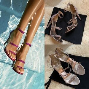 Tamara Mellon Glitter Frontline Strappy Celebrity Heels Sandals 42